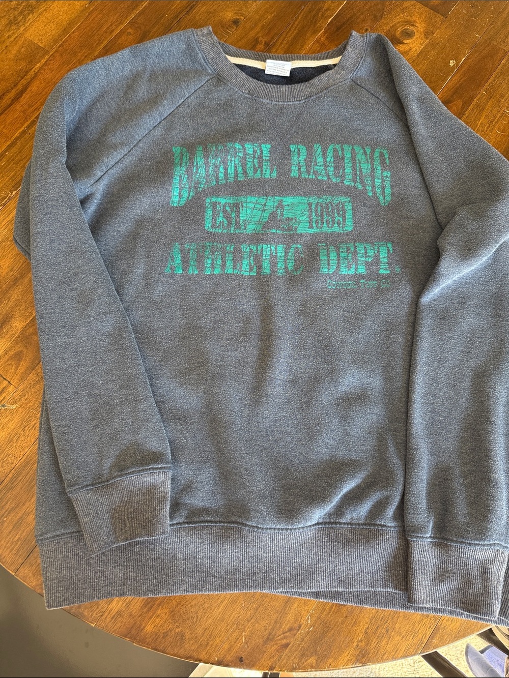 Gray barrel racing Crewneck Sweatshirt with Teal Athletic Graphic